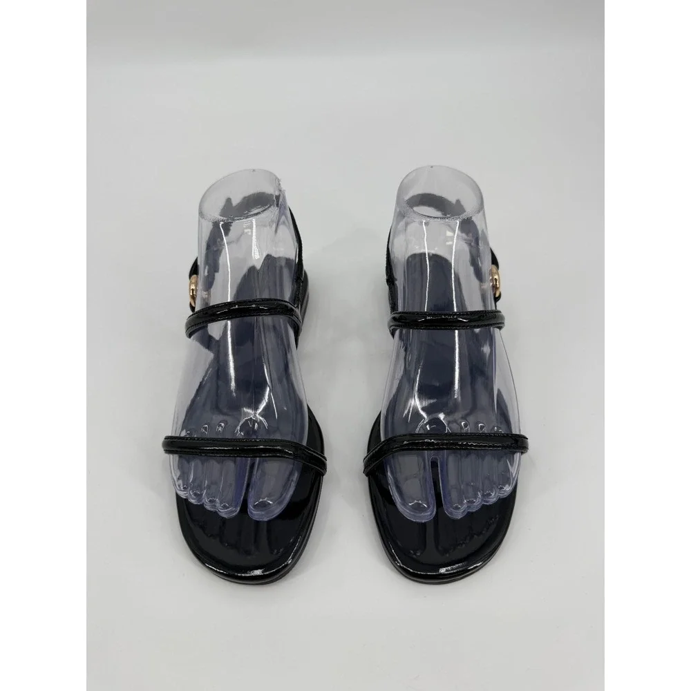 J.Crew Women Black Patent Leather Strappy Slingback Flat Sandals Size 6.5